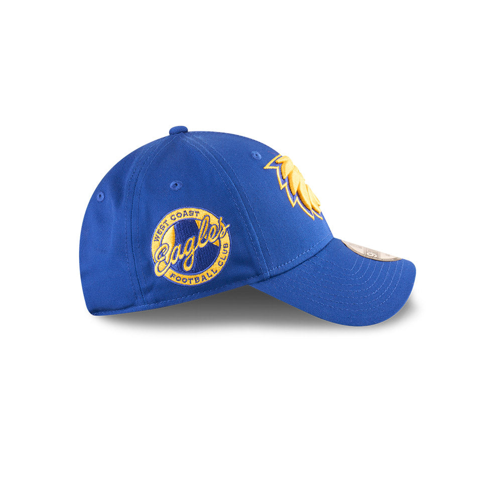 West Coast Eagles Youth Hat - AFL 2025 Badged Blue OTC 9Forty Kids Strapback Cap - New Era